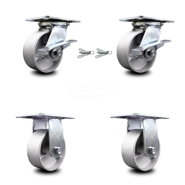 5 Inch Semi Steel Caster Brakes/Swivel Locks and 2 Rigid, 2PK